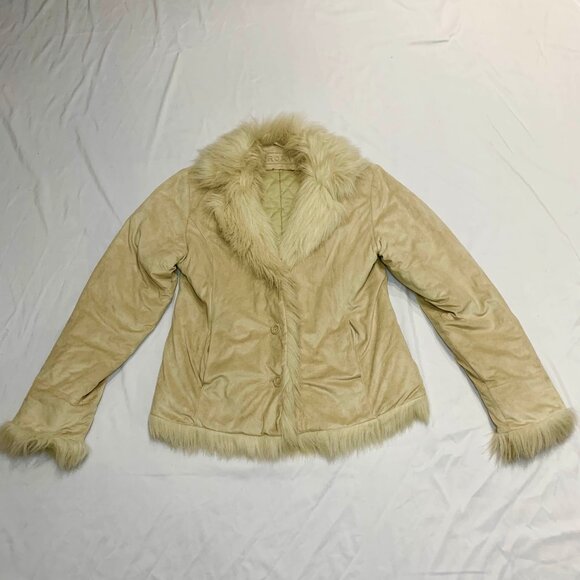 VTG 90s Y2K Roxy Suede Faux Fur Trim Penny Lane Almost Famous Boho Jacket Sz L - Picture 2 of 9